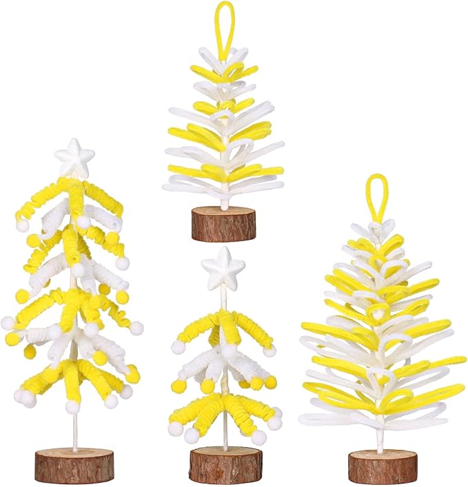 Super Holiday 4PCS Small Christmas Tree, Artificial Mini Tabletop Tree Christmas Decorations, for Wedding Holiday Indoor Xmas Party Decor - Gold/White