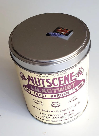 NUTSCENE Iconic Tin (Tin ‘O’ Twine) with Their Heritage Scottish Jute Twine and Hole in Top for Easy Dispensing. 14+ Colors to Choose from. 164 Yards. (Lilac)