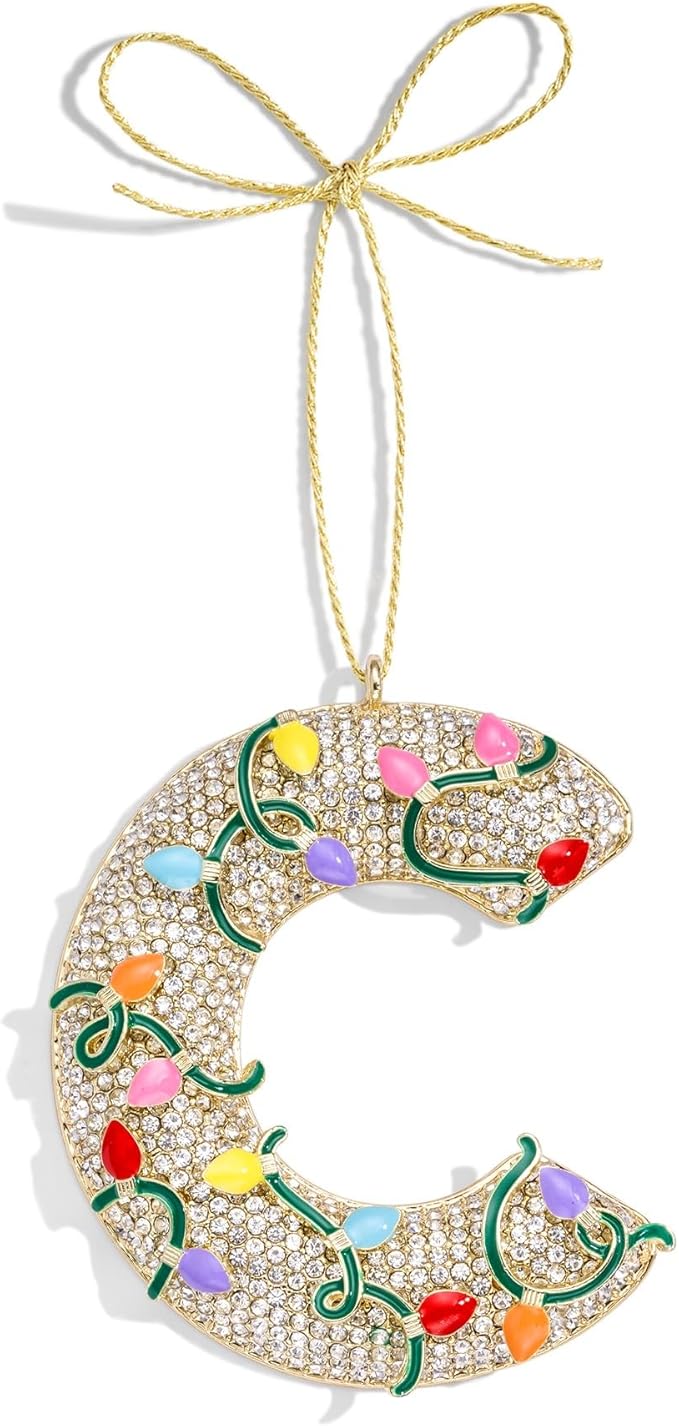 2025 Christmas Initial Ornaments,Letter C Ornaments for Xmas Tree,Hanging Christmas Ornament Gift for Mother Friends Sister Wife Grandma Women Men