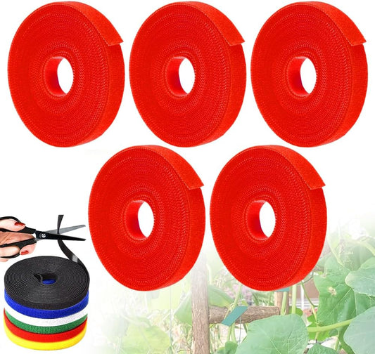 Reusable Plant Ties Tape for Climbing Plants, Garden Ties Tomato Plant Supports, Adjustable Garden Twine & Twist Ties Plant Ties for Outdoor Indoor Plants Stakes Gardening Supplies (Red, 5 Rolls)