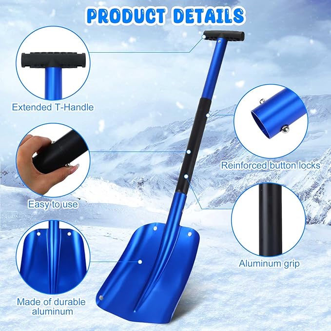 Gisafai 2 Pcs 34'' Detachable Emergency Snow Shovel for Car Aluminum Extendable Collapsible Snow Shovel Emergency Car Cleaning Equipment Suitable for Truck SUV Van Camp Outdoor (Red,Blue)