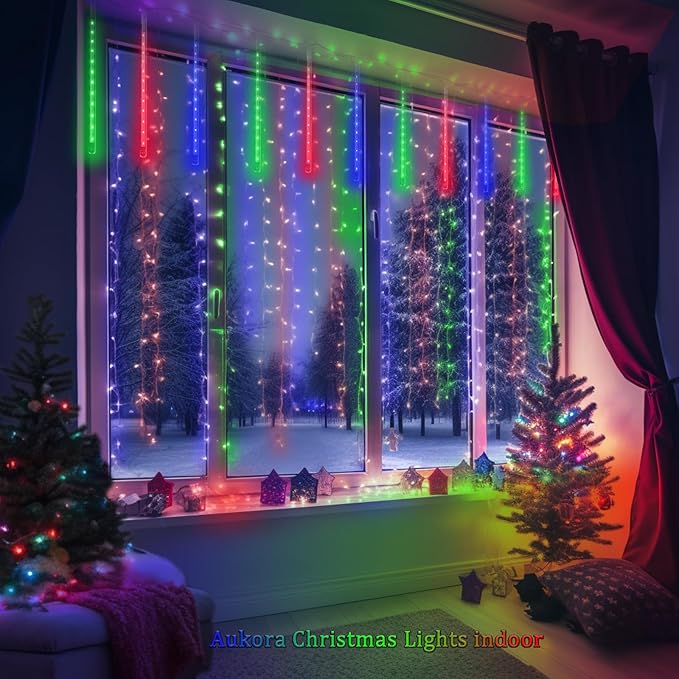 Aukora Christmas Lights Outdoor, UL Plug Halloween Lights Outside, LED Meteor Shower Light, 11.8in 8 Tubes 192 LEDs for Xmas, Wedding, Party, Holiday, Garden, Tree Decoration（Blue、Red、Green