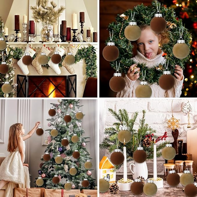 YUJUN 12 PCS Christmas Large Velvet Balls Ornaments 3.14In Shatterproof Tree Hanging Plastic Ball Set Xmas Bulk Flocked Ornaments for Christmas Tree Home Party Wreath Decorations
