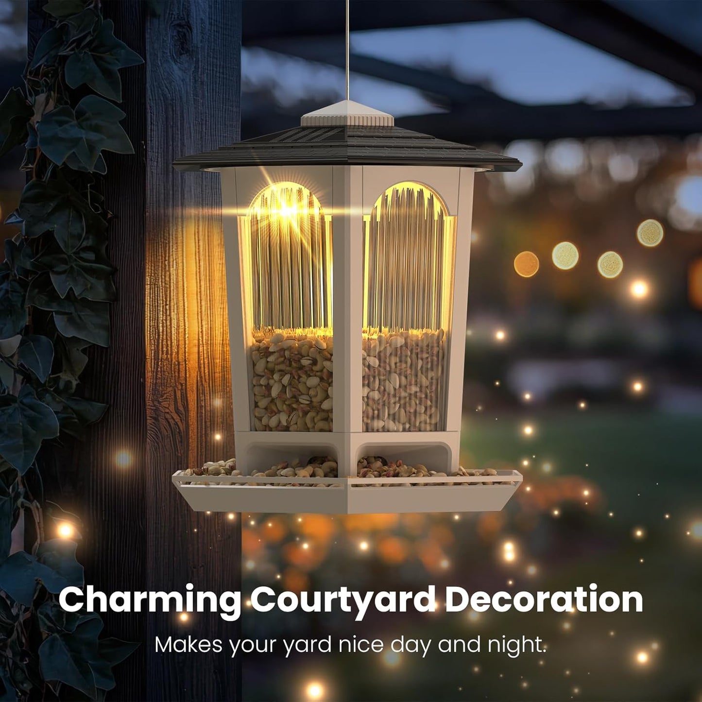 Solar Bird Feeders for Outdoors Hanging - Attract Wild Birds & Cardinals, Elegant Minimalist Design, Garden Décor, Unique Gift