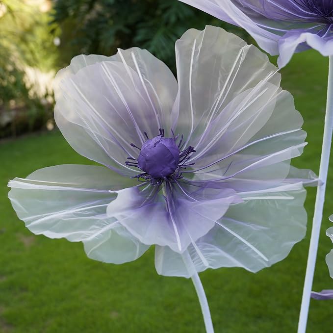 Giant Flowers for Decoration,3-Head Large Artificial Silk Flower with Standing Stems and Base for Party Banquet Wedding Reception Background Decor Home Decor (Purple Gradient)