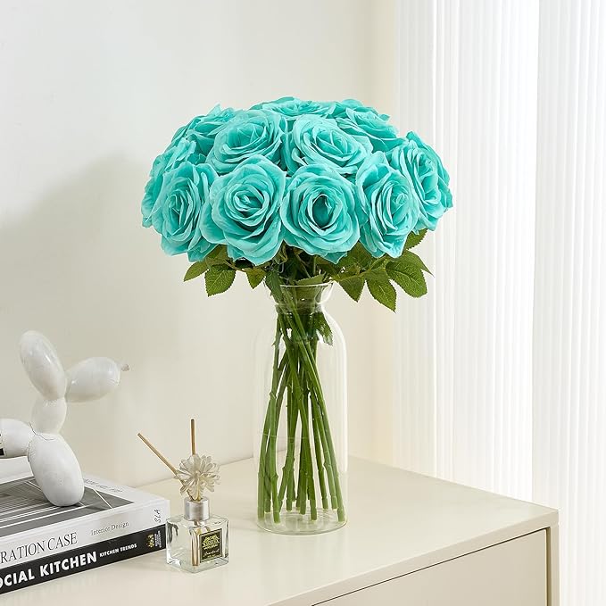 15pcs Fake Roses Artificial Silk Flowers Faux Rose Flower Long Stems Bouquet for Arrangement Wedding Centerpiece Party Home Kitchen Decor