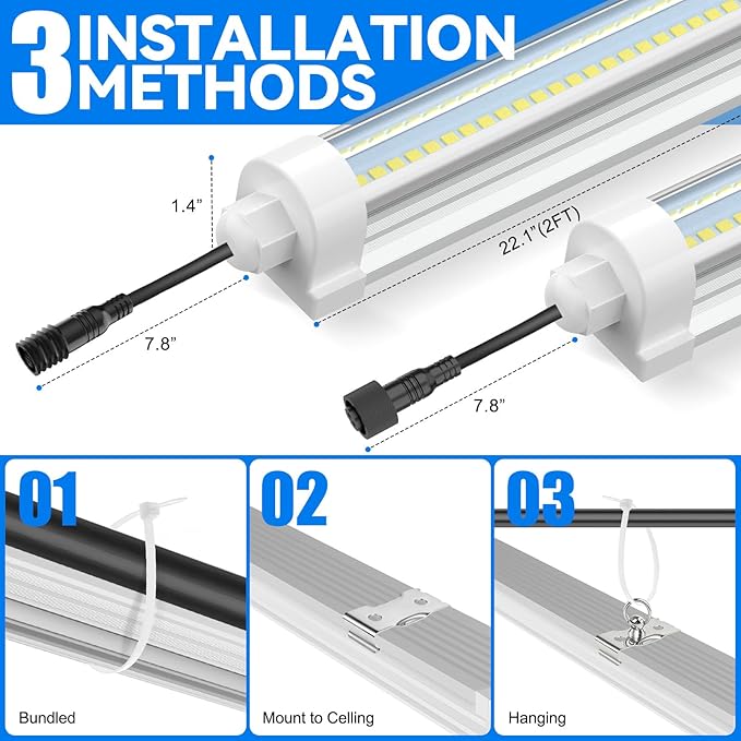JESLED T8 Plant Grow Lights, 2FT Full Spectrum Grow Light, 48W(2 X 24W,300W Eqiv), Linkable Led Grow Light Strip for Greenhouse, Plant Shelves, Plug and Play, Natural White, 2-Pack