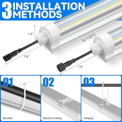 JESLED T8 Plant Grow Lights, 2FT Full Spectrum Grow Light, 48W(2 X 24W,300W Eqiv), Linkable Led Grow Light Strip for Greenhouse, Plant Shelves, Plug and Play, Natural White, 2-Pack