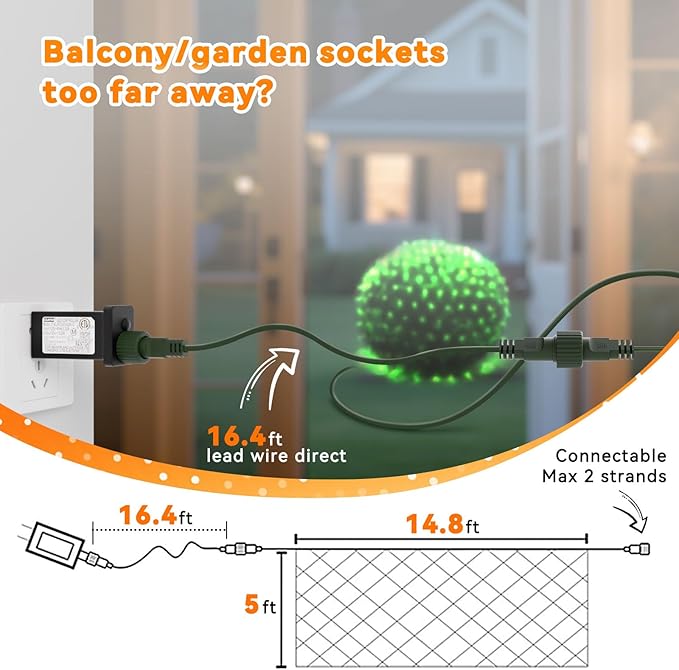 LitHome 14.8FT x 5FT Christmas Net Lights Outdoor Mesh Lights,300 LED Christmas Net Light for Bushes Connectable,8 Modes Green Giant Mesh Light Waterproof for Garden Party Roof St Patrick’s Day Decor