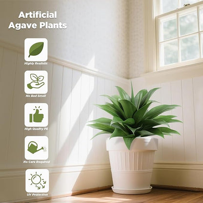 15 Inch Artificial Agave Plant with Ground Stake, Realistic Faux Succulents for Home Decor, UV-Resistant Fake Agave Plant for Indoor Outdoor Planters, Porch, Patio, Balcony, Poolside, 2 Pack