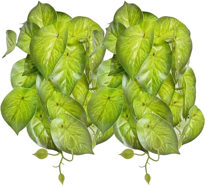 Reptile Plants for Terrarium Decor, Amphibian Habitat Decor, Snake Tank Accessories, Artificial Hanging Plants with Suction Cup-2 Packs (Arrowhead)