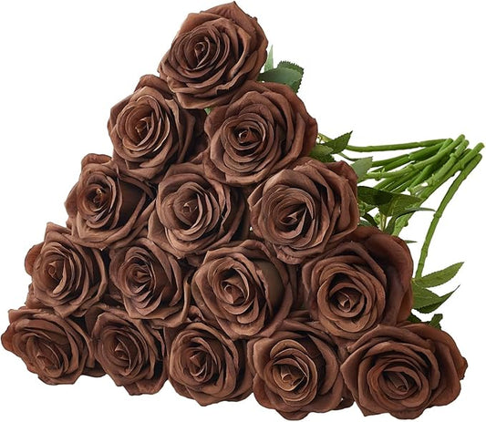 15pcs Fake Roses Artificial Silk Flowers Faux Rose Flower Long Stems Bouquet for Arrangement Wedding Centerpiece Party Home Kitchen Decor