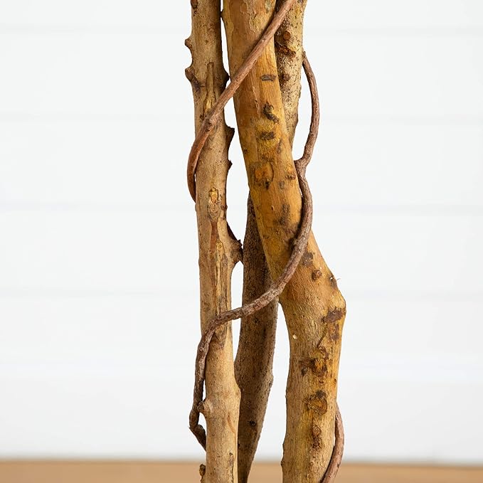 Nearly Natural 74in Triple Trunk Artificial Ficus Tree with Natural Wood Trunks, Fake Tree for Indoor Home Décor, Faux Ficus Tree with Black Nursery Pot