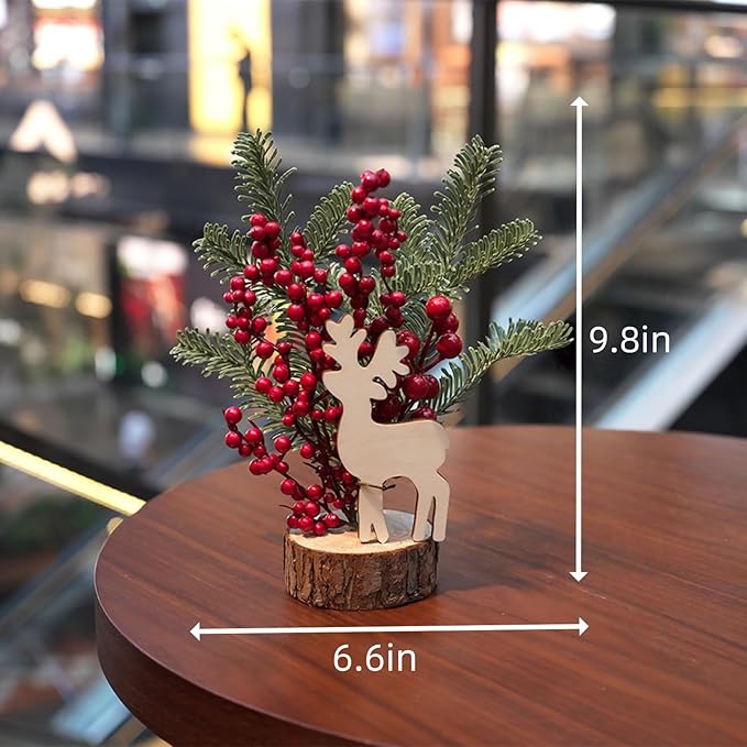 2-Pack Pre-Decorated Mini Christmas Trees: Artificial Tabletop Trees w/Pine Cone & Berry Ornaments - Home, Party, Indoor/Outdoor Holiday Decor