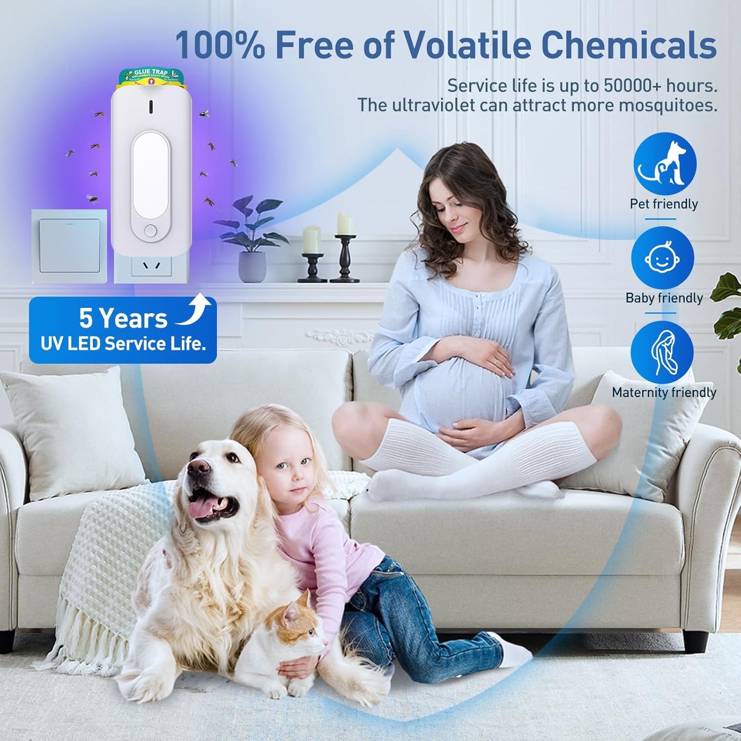 Fruit Fly Trap for Indoors with 10 Refills, 2 in 1 Fly Trap Indoor with Night Light for Home, Gnat Traps for House Indoor, Plug-in Insect Trap for Gnats, Flies, Moths, and Other Bugs-White