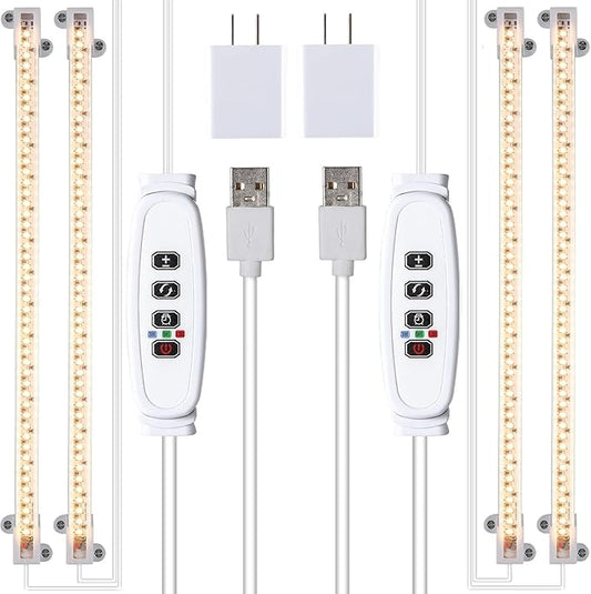 Two Strip Growing Lamp 2-Pack for Indoor Plants, 3500K Full Spectrum LED Grow Light Strips with Auto ON/Off 3/9/12H Timer & 10 Dimmable Levels for Green House Succulent (2 Head×2 Pack)