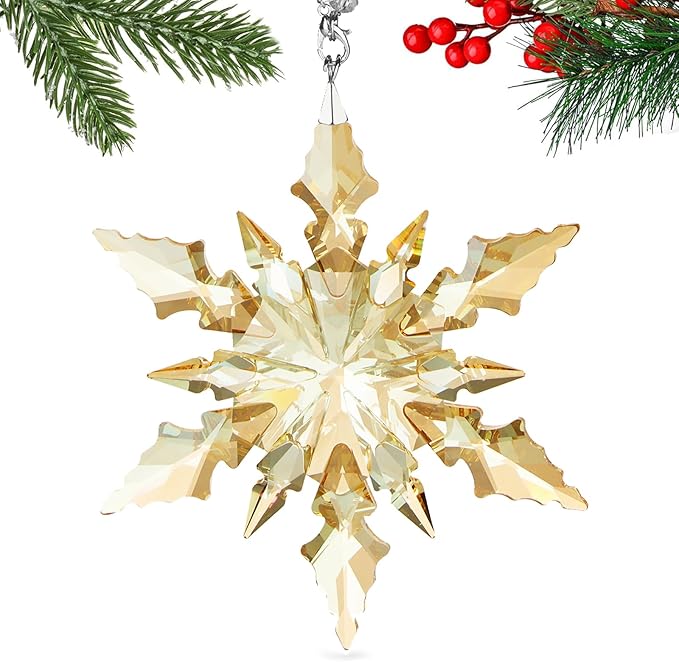 Luxury Gold Crystal Christmas Snowflake Ornaments Christmas Tree Hanging Decorations Gifts for Women Girls Family Friends (Gold)