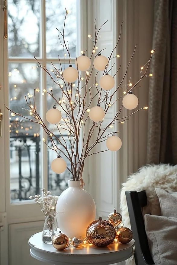 30PCS Velvet Christmas Ball Ornaments Set, 2.36" Shatterproof Baubles for Christmas Tree Decorations, Hanging Baubles with Soft Velvet Finish for Thanksgiving Holiday Party Décor, Cream White