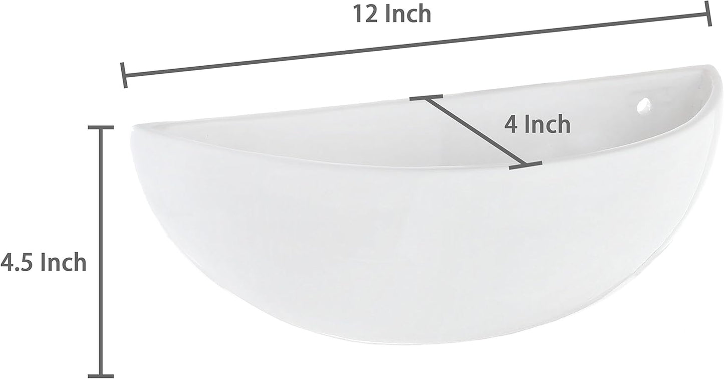MyGift White Ceramic Wall Planters for Indoor Plants, Half Bowl Hanging Vase, Wall Mounted Succulent Planters, Set of 2