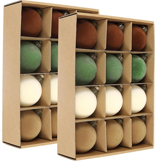 24 Pcs Velvet Christmas Balls Bulk Shatterproof Plastic Christmas Tree Decorations for Decorative Hanging Baubles (24, Brown、Green、Beige、Khaki, 3.15Inch)