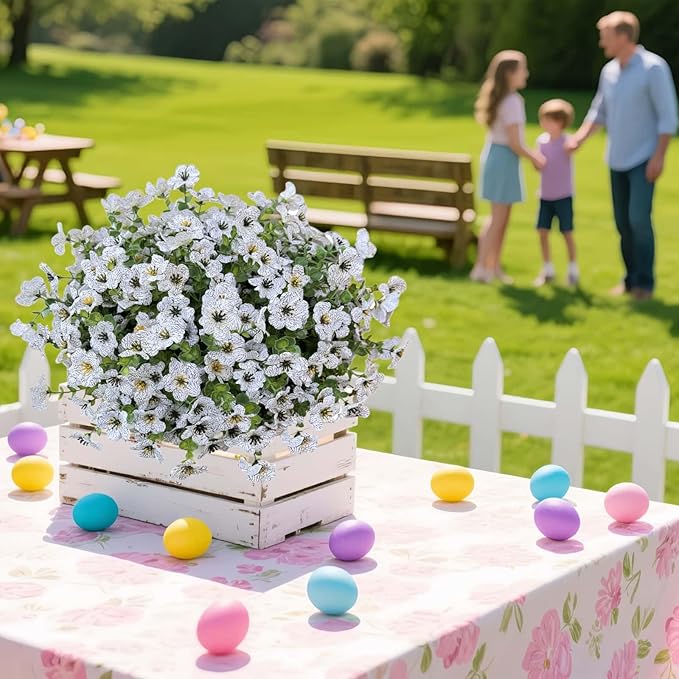 Artificial Flowers Outdoors UV Resistant Fake Plants, 12 Bundles Silk Daisy in Pots for Porch Patio Garden, Faux Potted Home Decor for Outside (White)