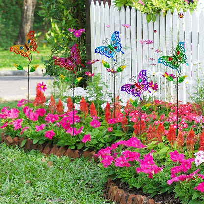 Butterfly Garden Decor for Outside,Colourful Butterfly Decorations Garden Kit 5 Pcs with Gems,Metal Yard Art Outdoor Garden Stakes Decorative Patio Home Decor