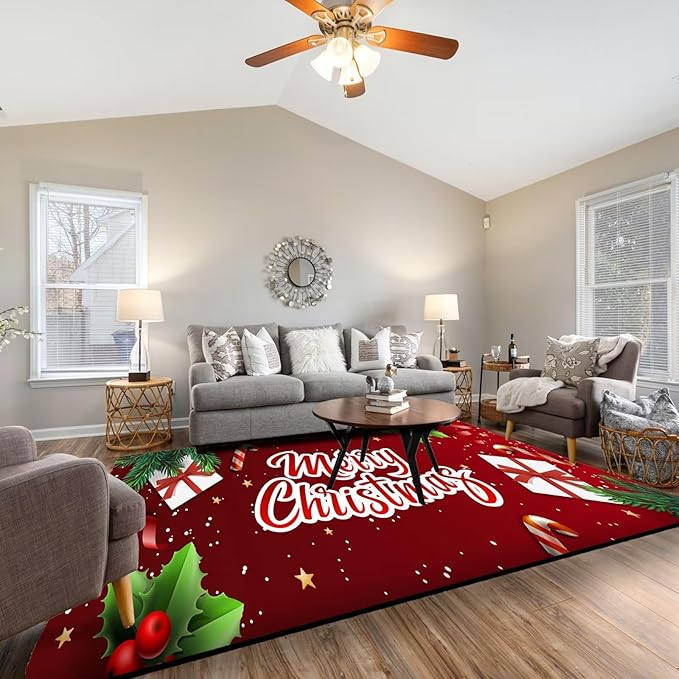 Merry Christmas Rug,Christmas Trees Decorative Gift Indoor Bedroom Xmas Winter Welcome Door Mat Anti-Slip Rubber Area Rug for Seasonal Holiday Decoration,63" X 31"