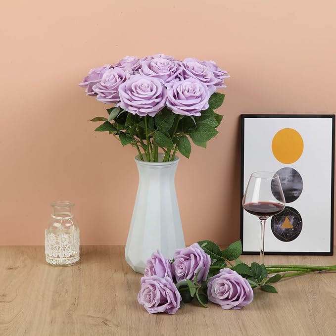 15pcs Fake Roses Artificial Silk Flowers Faux Rose Flower Long Stems Bouquet for Arrangement Wedding Centerpiece Party Home Kitchen Decor