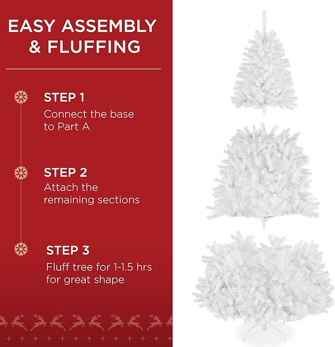 Best Choice Products Artificial Christmas Tree, 9ft Premium Pre-Lit Realistic Spruce Holiday Décor w/Dense Branches, Metal Base - White Spruce