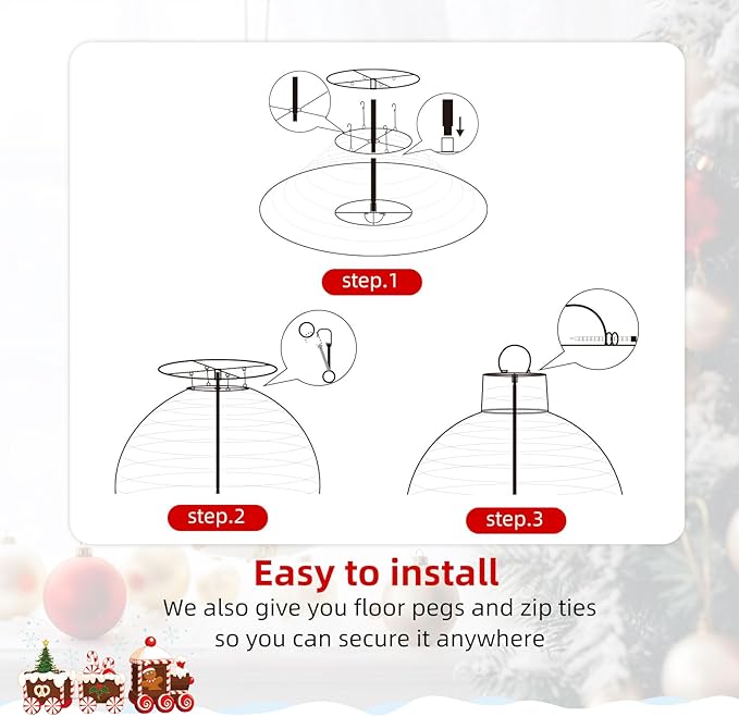 HOYECHI 2pc Lighted Pop-Up Outdoor Christmas Ornament Set – Holiday Ball Decorations with 200 LED Lights, 8 Lighting Modes, for Yard & Outdoor Christmas Decor - Red/Gold