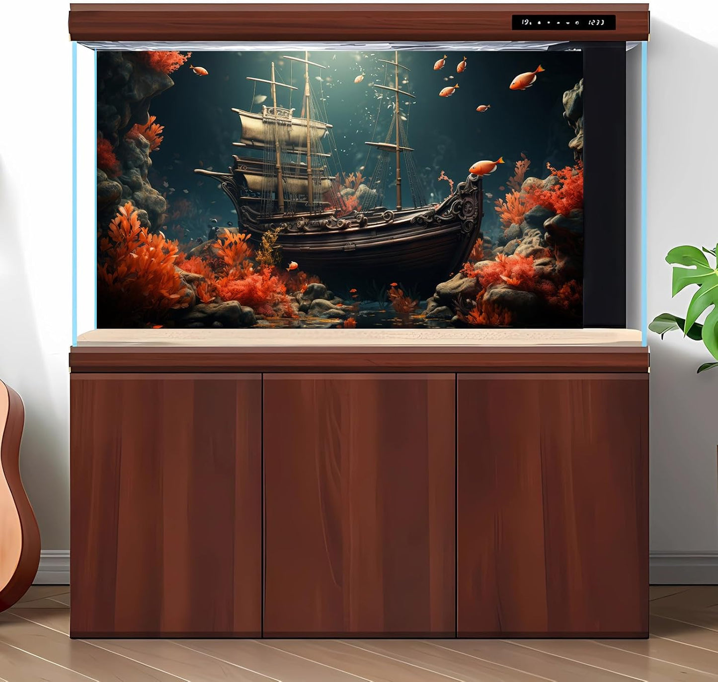 Pirate Shipwreck Aquarium Background Under The Sea Coral Reefs Fish Tank Background Underwater Sunken Ship Landscape Terrarium Background Tropical Sea Marine Life Aquarium Tank Background 60x24in