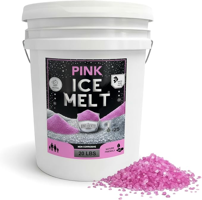 Peach Country Pink Ice Melt Pet Friendlier Eco-Friendly De-Icer, Fast-Acting Granules for Driveways, Walkways & Entryways, 20 lb Pail