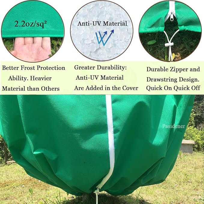 Plant Covers Freeze Protection 2 Packs 75" X55" 2.2oz Tree Covers Frost Plant Covers Freeze Cloth for Outdoor Plants with Zipper Drawstring
