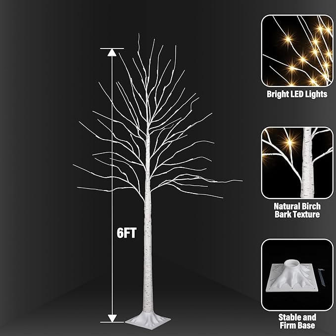 iBaycon 6FT Christmas Birch Tree Lights, Lighted Birch Tree LED Artificial Trees with 8 Modes Timer, Prelit Light Up Trees for Indoor and Outdoor Party Holiday Christmas Decorations