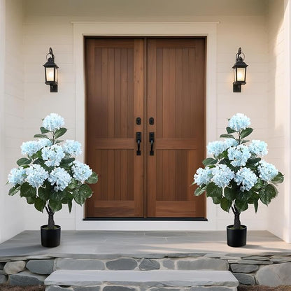 Romantic Season 38" Artificial Hydrangea Tree in Pot, Faux Potted Silk Hydrangea Plant for Indoor Outdoor Decoration, Lifelike Artificial Flower Tree for Home, Office, Patio, Garden Decor, Blue