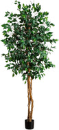 Nearly Natural 74in Triple Trunk Artificial Ficus Tree with Natural Wood Trunks, Fake Tree for Indoor Home Décor, Faux Ficus Tree with Black Nursery Pot
