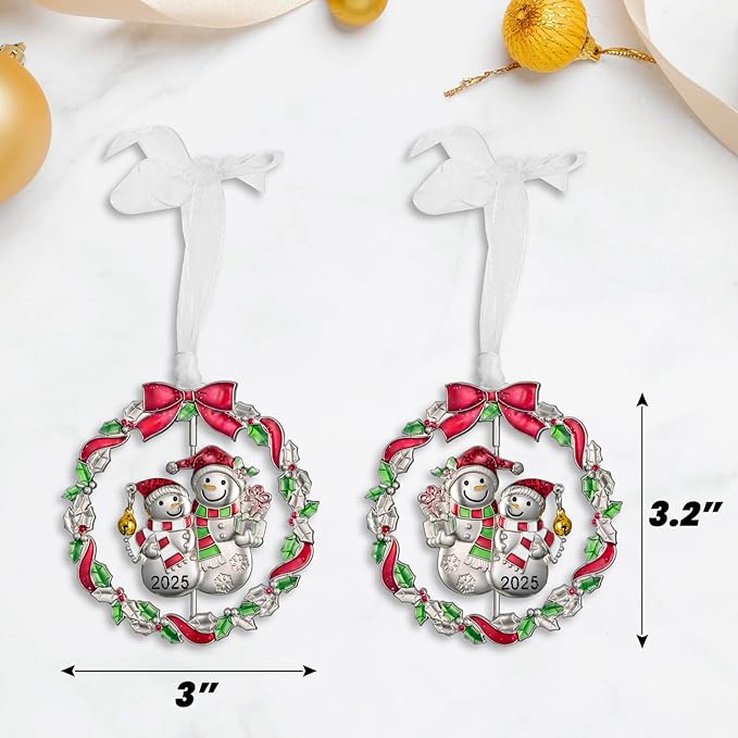 2025 Snowman Christmas Tree Ornament Metal Silver Hanging Rotatable Design Charm Holiday Decorative Pendant Gift Keepsake