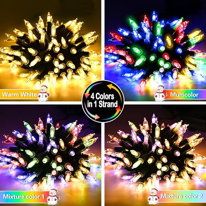 Battery Christmas Lights with Remote, 4 Pack 17ft 50 LED Dual Color Changing Mini String Light with 3 Auto-Timer Options and 12 Lighting Modes Waterproof Tree Lights (Warm White & Multicolor )