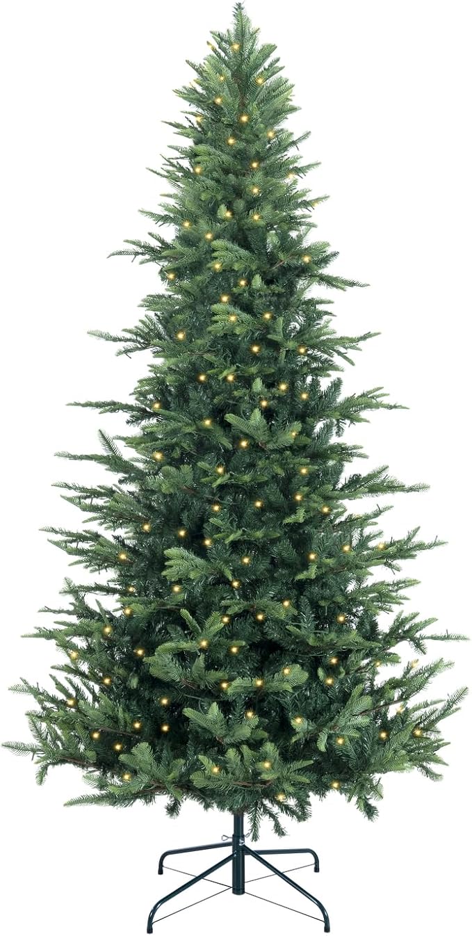 Naomi Home 9ft Nordic Christmas Tree with Lights, Realistic Charming Christmas Tree Prelit with 2106 Branch Tips, 1100 Warm Lights and Metal Stand, Aritificial Xmas Tree