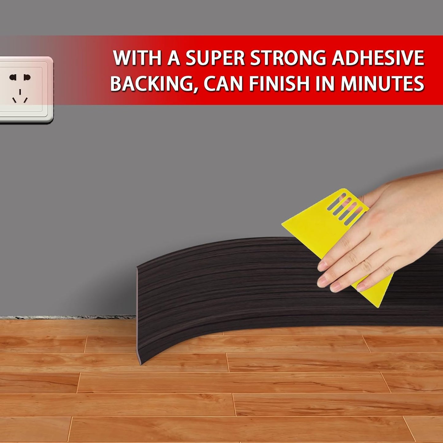 Vinyl Wall Base Baseboard Molding Trim 6" Flexible Self Adhesive Rubber Wall Base Moulding Trim Peel and Stick Design, 6 Inch x 60 Feet, Black Walnut Wood