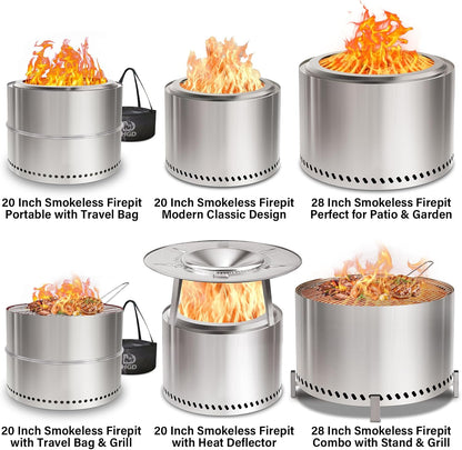 HGD 20 inch Smokeless Firepit Outdoor, Portable Smokeless Fire Pit for Camping with Travel Bag, Stainless Steel Wood Burning Stove for Backyard & Patio, Easy Setup & Compact Storage