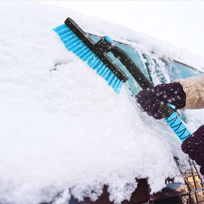 Yougfin 2 in 1 Extendable Snow Brush with Ice Scraper for Car Windshield, 33 Inch Car Window Scraper & Foam Snow Removal Brush for SUV, Heavy Duty Snow Cleaner for Truck Van, 360° Pivoting Head