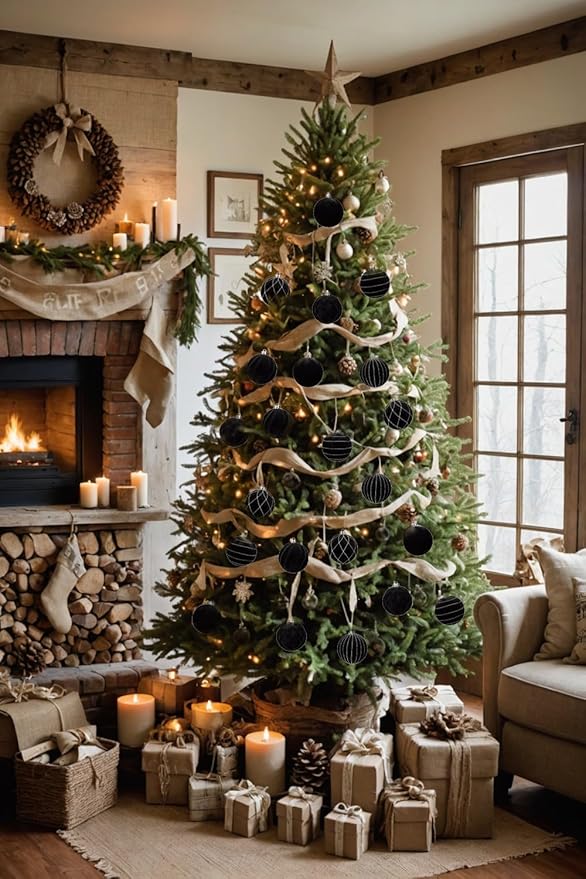 Hollyone Velvet Black Christmas Ornaments for Christmas Tree 3.2inch Xmas Ball Ornaments 9Pcs Flocked Balls Xmas Hanging Ornament Decoration Set Shatterproof for Holiday Party Wreath Home Decor