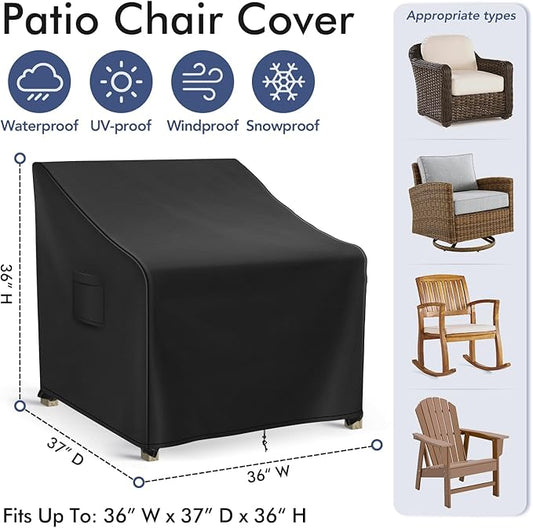 Patio Furniture Covers Waterproof for Chairs, Lawn Outdoor Chair Covers 2 Pack, Patio Chair Covers for Outdoor Furniture Fits up to 36W x 37D x 36H inches, Black
