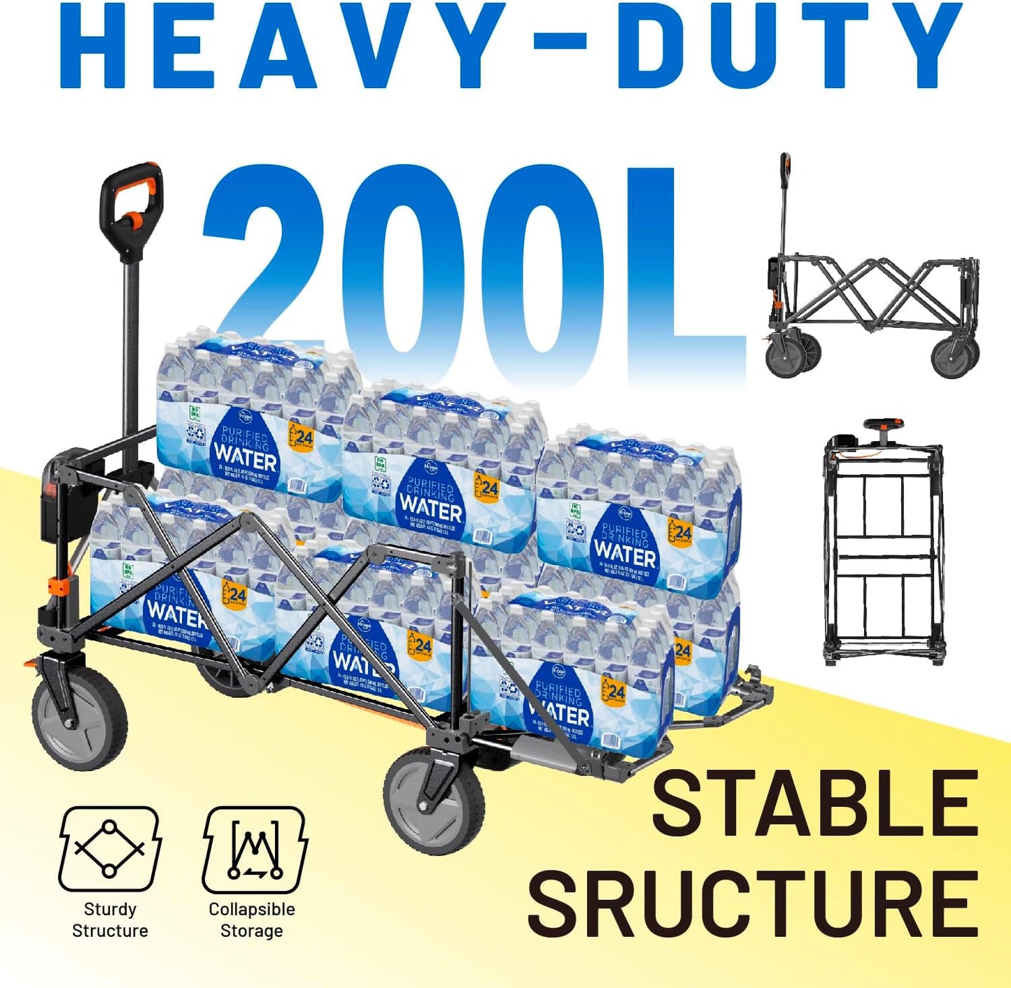 Litheli Electric Wagon Cart with Battery Power, All-Terrain Wheels & Variable Speed | 200L Capacity, 300 lbs Heavy-Duty Utility Wagon for Camping Gear, Beach Trips, Garden Tools & Shopping Hauls