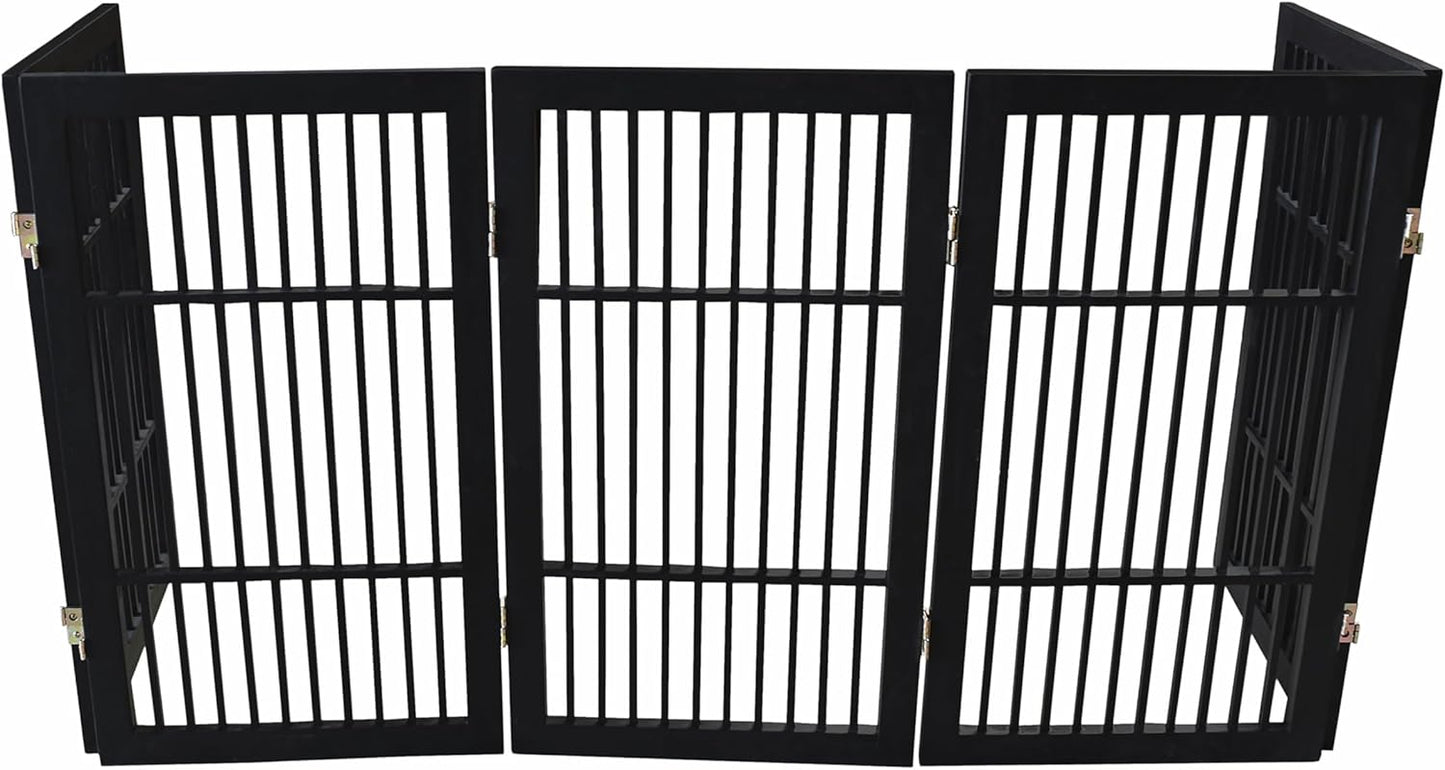 Pet Dog Gate Strong and Durable Freestanding Folding Acacia Hardwood Portable Wooden Fence Indoors or Outdoors by Urnporium (Black Pet Gate, 5 Panel 30" Tall)