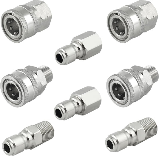 Pressure Washer Quick Connect 3/8 Inch, Pressure Washer Fittings, Stainless Steel Adapter Set, Female and Male Thread, 8 Pieces