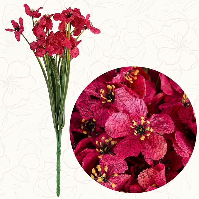 20 Bundles Artificial Flowers Outdoor UV Resistant Fake Flowers No Fade for Patio Porch Window Box Home Wedding Farmhouse Decor (Rose Red)