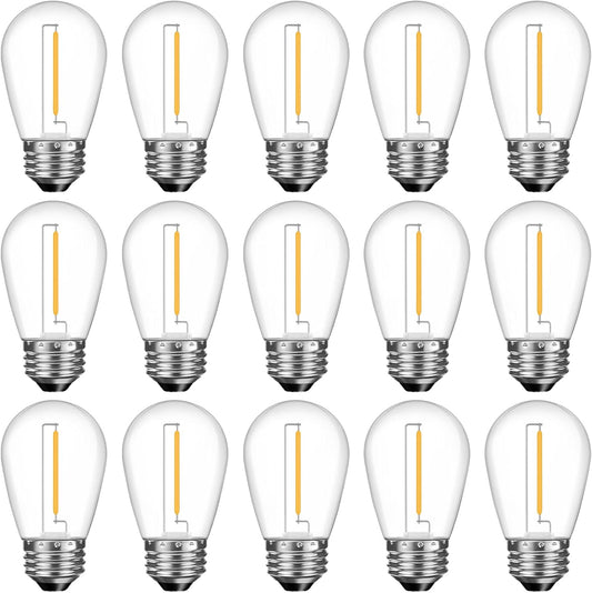 Shatterproof S14 LED Replacement Bulbs for Outdoor String Lights, 15 Pack 1W Equivalent to 11W Incandescent Bulb, Soft White 2200K, Dimmable, E26 Regular Base