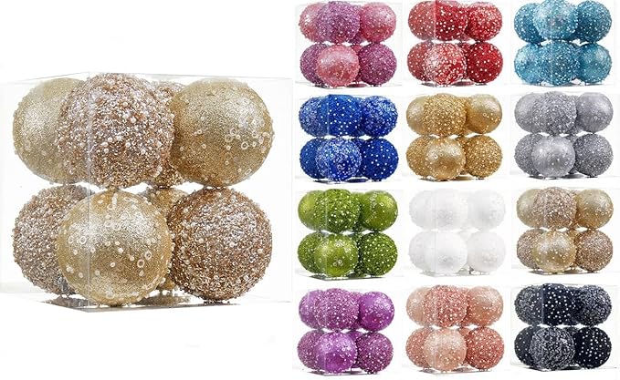 8CT Christmas Ball Ornaments, Champagne Christmas Ball Decorations Shatterproof Plastic Hanging Pearl Balls for Holiday Party(90mm/3.54")